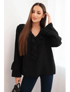 Dámská blůza z viskózy s volány a dlouhým rukávem černá