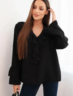 Dámská blůza z viskózy s volány a dlouhým rukávem černá