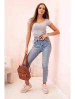 Dámska klasická bavlnená blúzka s krátkymi rukávmi modrá