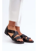 Skórzane Sandały Ze Ściągaczem Czarne Apulia Skórzane Sandały Ze Ściągaczem Czarne Apulia