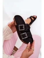 Klapki Damskie Z Klamrami Na Korkowej Podeszwie Czarne Sercele Klapki Damskie Z Klamrami Na Korkowej Podeszwie Czarne Sercele