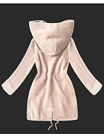 Vlněná bunda typu alpaka v lososové barvě s kapucí model 21482435 - MHM