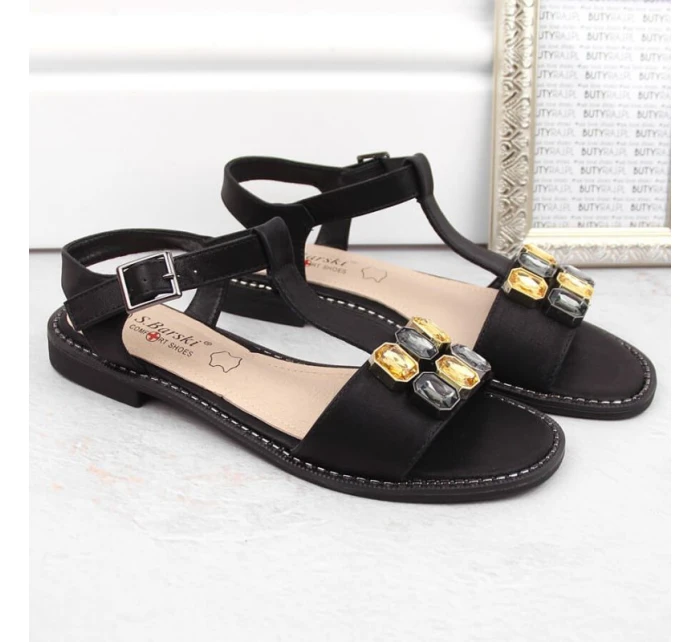 Zirkónové pohodlné sandále S.Barski W OLI261A black Zirkónové pohodlné sandále S.Barski W OLI261A black