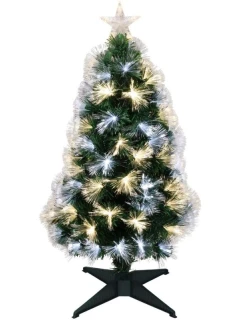 DEKORATÍVNY VIANOČNÝ STROMČEK OPTICKÉ VLÁKNO TEPLÁ STUDENÁ BIELA 90CM
