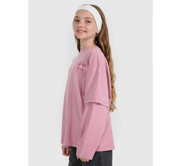 Dievčenské tričko s nadrozmernou potlačou a dlhým rukávom 4F 4FJRAW25TLONF543-54S