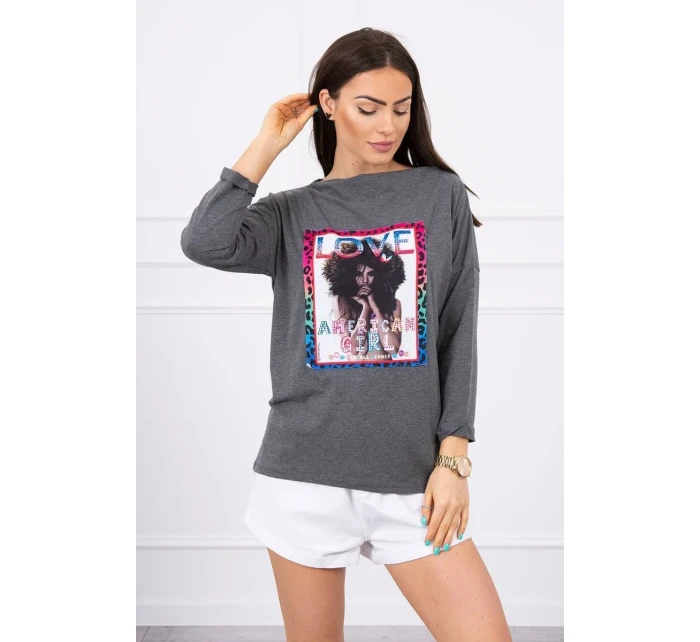 American Girl grafická blúzka grafitová S/M - L/XL