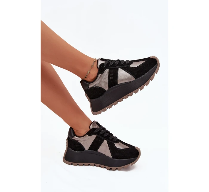Zamszowe Sneakersy Damskie Ocieplane Na Platformie Big Star OO274A217 HI-POLY SYSTEM Czarne