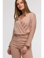 Široké kalhoty s předními  mocca model 21047275 - BeWear