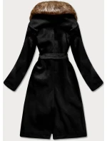 Čierny dámsky kabát s kožušinou (SASKIA)