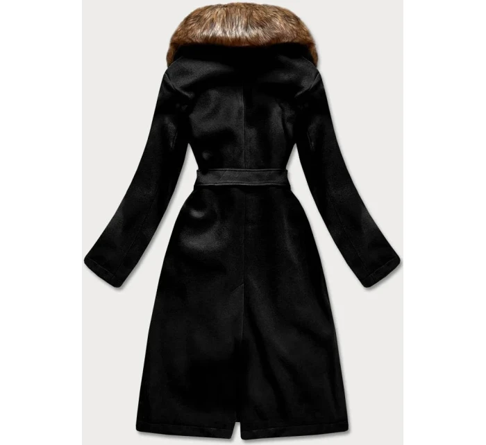 Čierny dámsky kabát s kožušinou (SASKIA)
