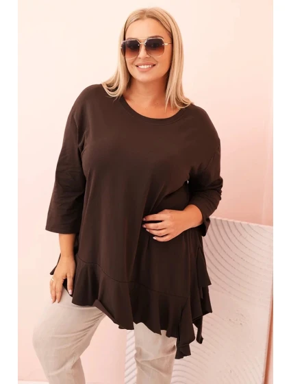 Dámská blůza Plus Size s model 21259122 kapsou a ohrnutým rukávem kiwi - K-Fashion