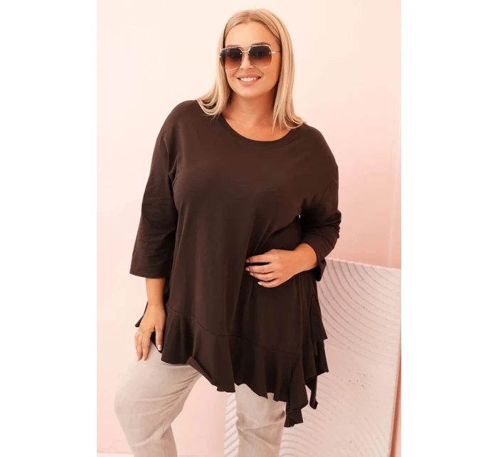 Dámská blůza Plus Size s model 21259122 kapsou a ohrnutým rukávem kiwi - K-Fashion