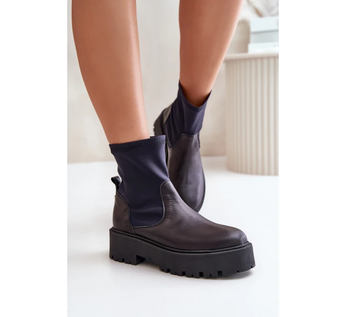 Zazoo 2947 Wsuwane Botki Damskie Ze Skóry Naturalnej Czarne