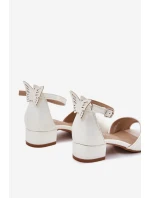 Połyskujące Sandałki Dziewczęce Na Niskim Obcasie Białe Ainare