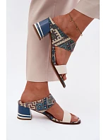 Kožené vzorované dámské sandály na podpatku Maciejka K7522-04 Béžovo-modré