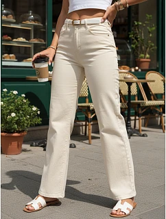 Jeansy damskie z paskiem i  beżowe model 22161489 - FashionStreet