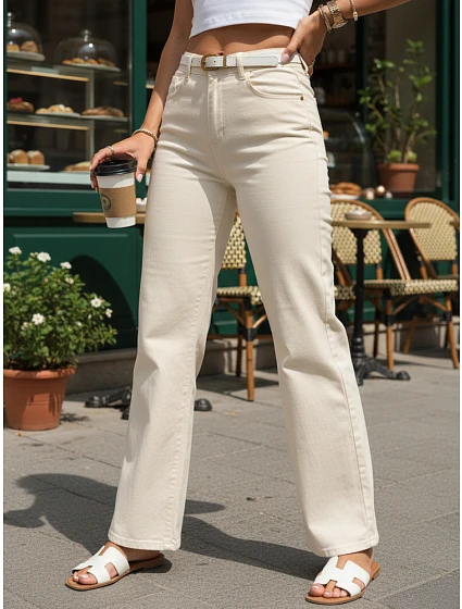Jeansy damskie z paskiem i  beżowe model 22161489 - FashionStreet