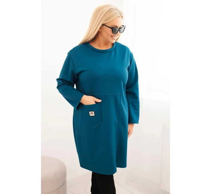 Plus veľkosť dámske šaty s 3/4 rukávom Plus veľkosť šaty s vreckami Navy