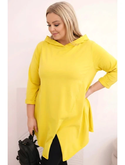 Dámská bavlněná blůza Plus Size asymetrická s ohrnutým rukávem žlutá