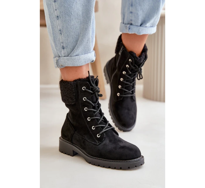 Damskie Ocieplane Botki Workery Na Zamek Czarne Mivael