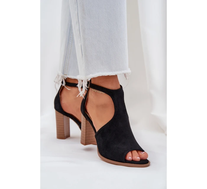 Sandały Na Słupku Z Eko Zamszu Czarne Lanadriena