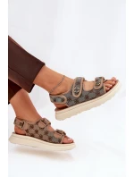 Dámské Vzorované Textilní Sandály Se Zlatými Khaki model 21688023 - Boto Dámské Vzorované Textilní Sandály Se Zlatými Khaki model 21688023 - Boto
