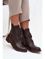 Botki Damskie Z Naturalnej Skóry Na Płaskim Obcasie Zazoo 3842 Czekoladowe