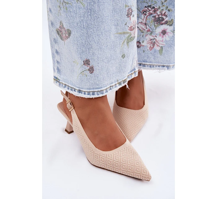 Textilní Sandály Na Podpatku Béžové model 22122551 - Boto