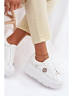 Kožené dámské tenisky na platformě model 22100258 bílé - D&A Kožené dámské tenisky na platformě model 22100258 bílé - D&A