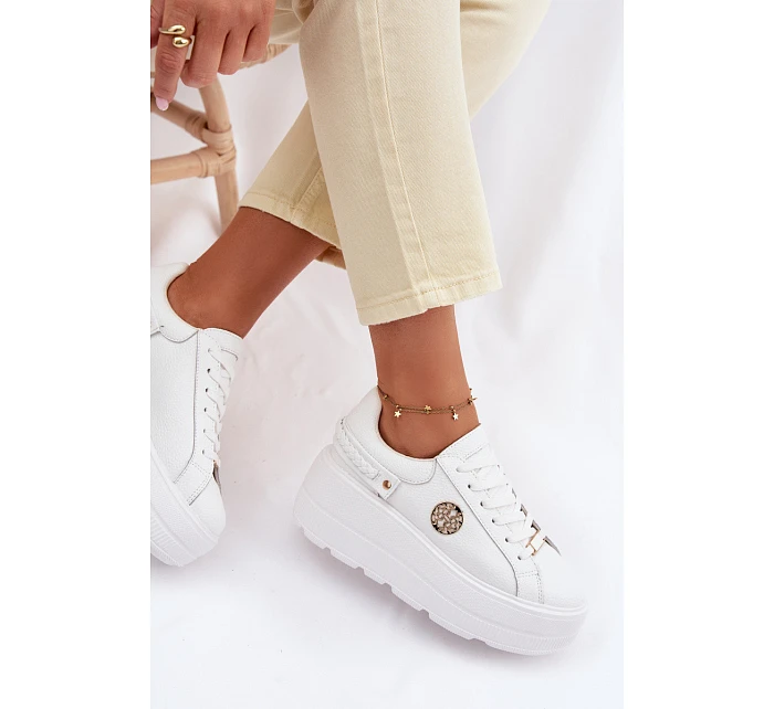 Kožené dámské tenisky na platformě model 22100258 bílé - D&A Kožené dámské tenisky na platformě model 22100258 bílé - D&A