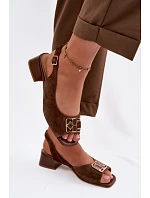 Elegantní sandály z přírodního semiše na podpatku D&A CE61-3127 Hnědé