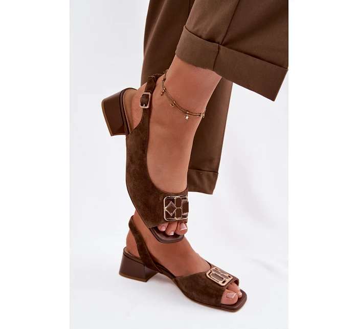Elegantní sandály z přírodního semiše na podpatku D&A CE61-3127 Hnědé