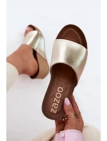 model 22136747 kožené dámské pantofle na korkové platformě zlaté - Zazoo