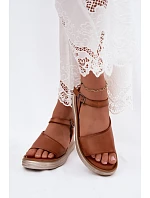 Kožené dámské sandály na platformě model 22208644 Camel - Maciejka