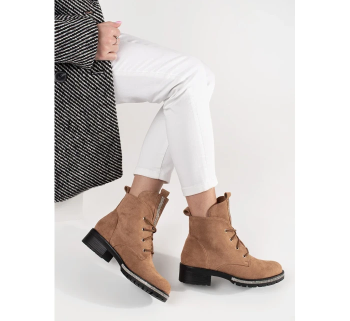 Trendy dámske hnedé členkové topánky bez podpätku Trendy dámske hnedé členkové topánky bez podpätku