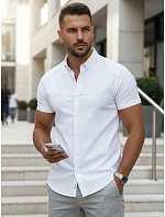 Pánska košeľa s krátkym rukávom, strih regular fit, biela, FashionStreet KX1097