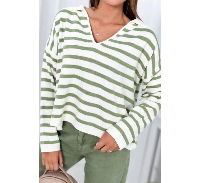 Pruhovaný sveter tmavá mäta