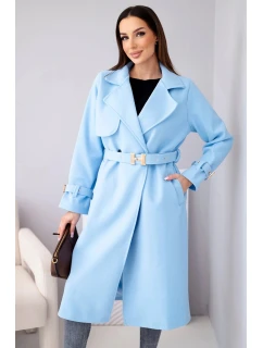 Dámsky kabát s opaskom a zlatými prackami modrý