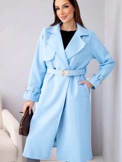 Dámsky kabát s opaskom a zlatými prackami modrý