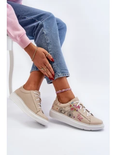 Zazoo 024/TAMARA Damskie Sneakersy Skórzane Beżowe