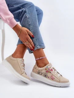 Zazoo 024/TAMARA Damskie Sneakersy Skórzane Beżowe