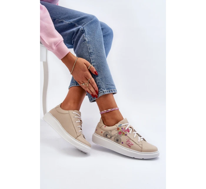 Zazoo 024/TAMARA Damskie Sneakersy Skórzane Beżowe