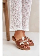 Klapki Z Ozdobą Skóra Naturalna Zazoo 3574/Z Camel Klapki Z Ozdobą Skóra Naturalna Zazoo 3574/Z Camel