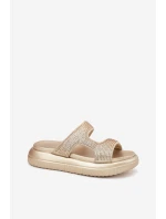 Zdobione Klapki Damskie Na Platformie Złote Jestella Zdobione Klapki Damskie Na Platformie Złote Jestella