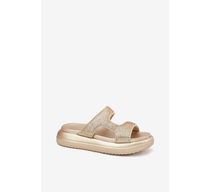 Zdobione Klapki Damskie Na Platformie Złote Jestella Zdobione Klapki Damskie Na Platformie Złote Jestella