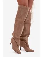 Kozaki Damskie Na Szpilce Wsuwane Beżowe Mavilla