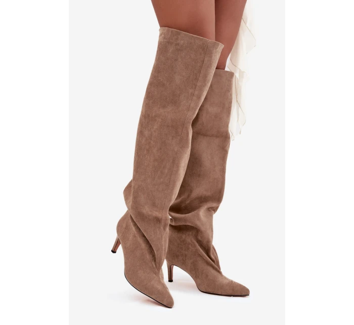 Kozaki Damskie Na Szpilce Wsuwane Beżowe Mavilla