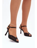 Dámské sandály na podpatku se zdobením Černé Peloria
