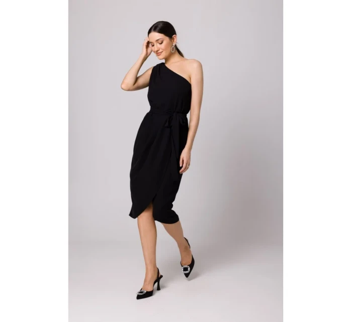 K160 Šaty na jedno rameno - čierne