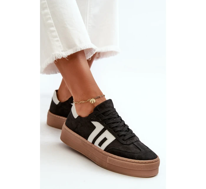 Dámske kožené tenisky na platforme Zazoo black Dámske kožené tenisky na platforme Zazoo black